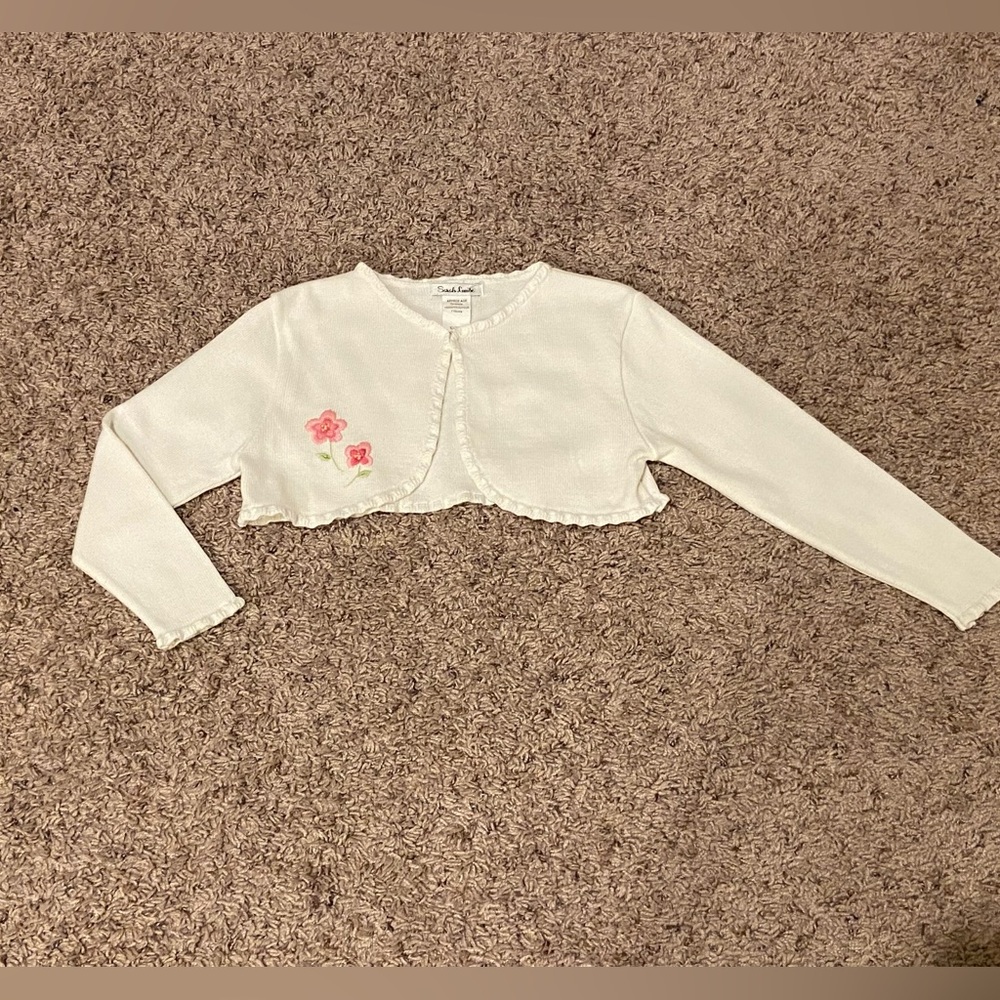 Sarah Louise Y2K White Cropped Cardigan Shrug with Floral Embroidery Easter sz 6